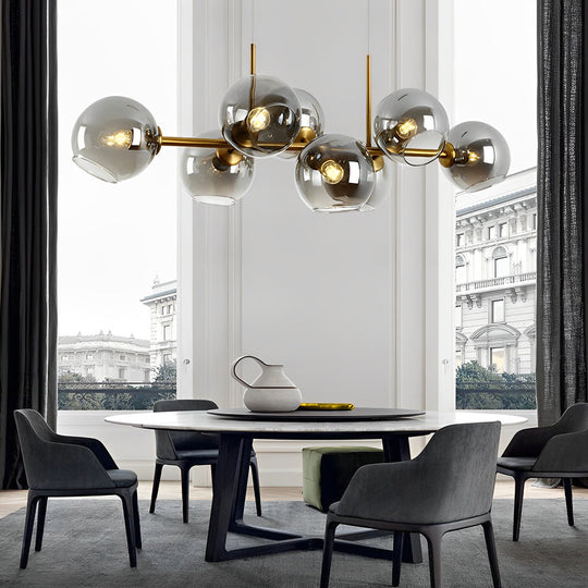 8 Lights Glass Shade LED Postmodern Chandelier Dining Room Light Fixture