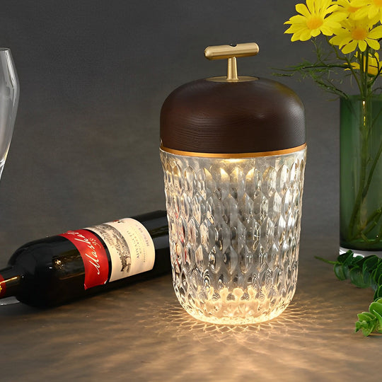 Cup-Shape Crystal Glass Table Lamp with Ambient LED Lighting