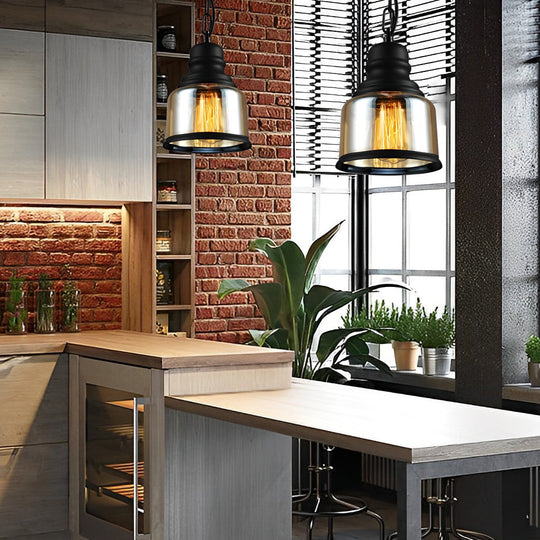 Retro Bottle Brown Glass Shade Industrial Pendant Light