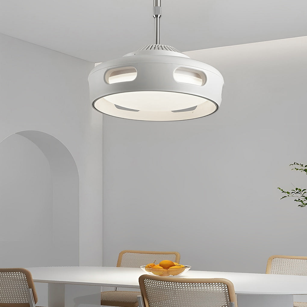 Smart White Bladeless Ceiling Fan with Stepless Dimming LED and Remote Control