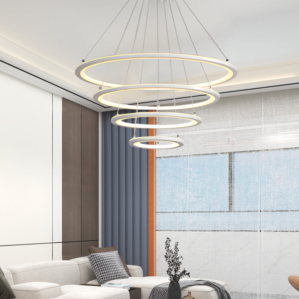 4-Rings LED Mid-Century Modern Chandelier with Remote Control