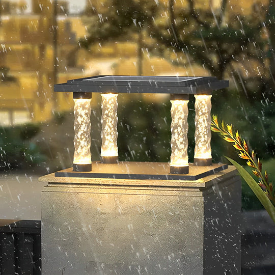 Bubbles Lamppost Square LED Waterproof Solar Post Cap Light