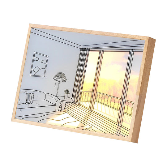 Wooden Frame Touch Control Dimmable LED Night Light