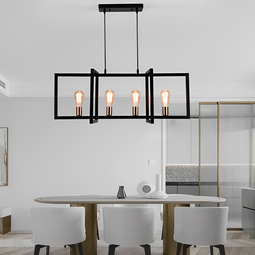 Rectangular Frame Design Black Iron Industrial Chandelier Pendant Light