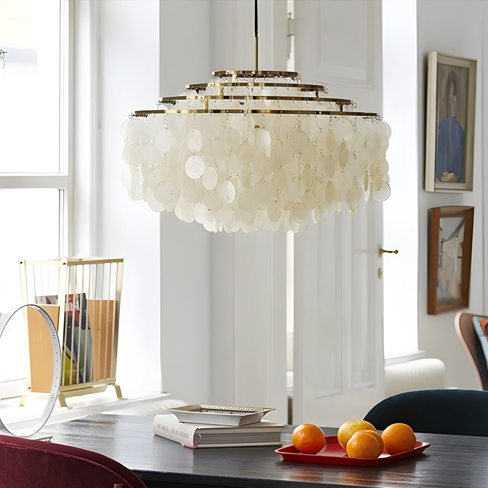 Seashell Discs 4-Tier LED Chandelier – Adjustable 39.4" Chain