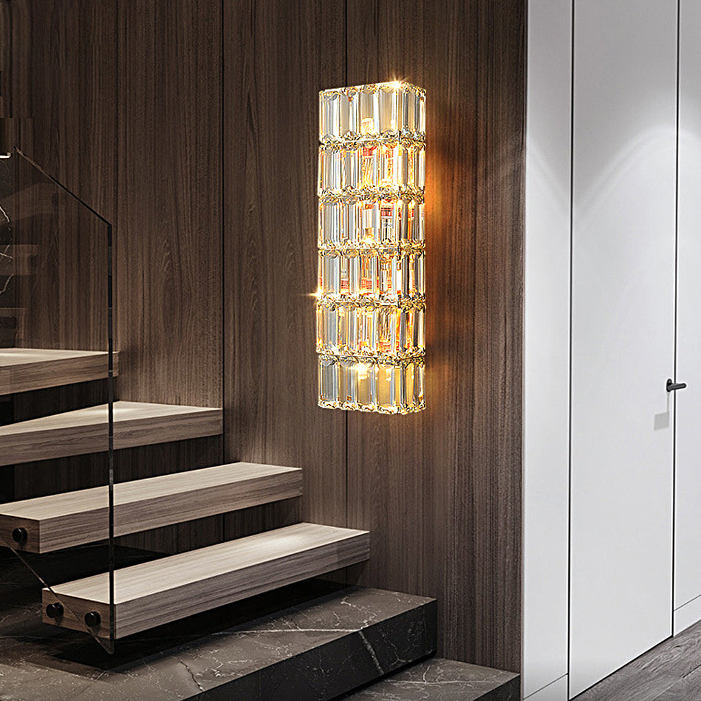 Round Rectangular Crystal Three Step Dimming Modern Wall Lamp