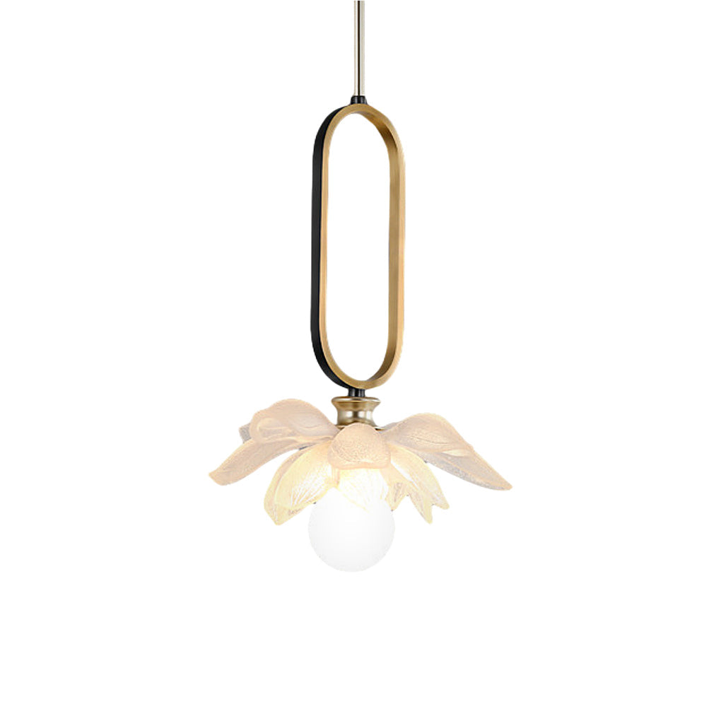 Creative Lotus Flowers Luminous Copper Oval Ring LED Modern Pendant Light