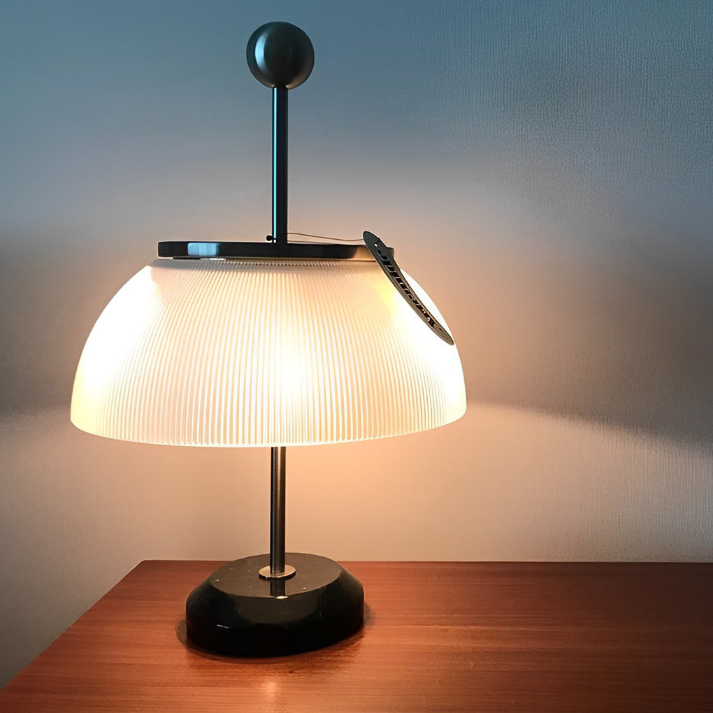 Ribbed Glass Bowl and Metal Italian Accent Table Lamp