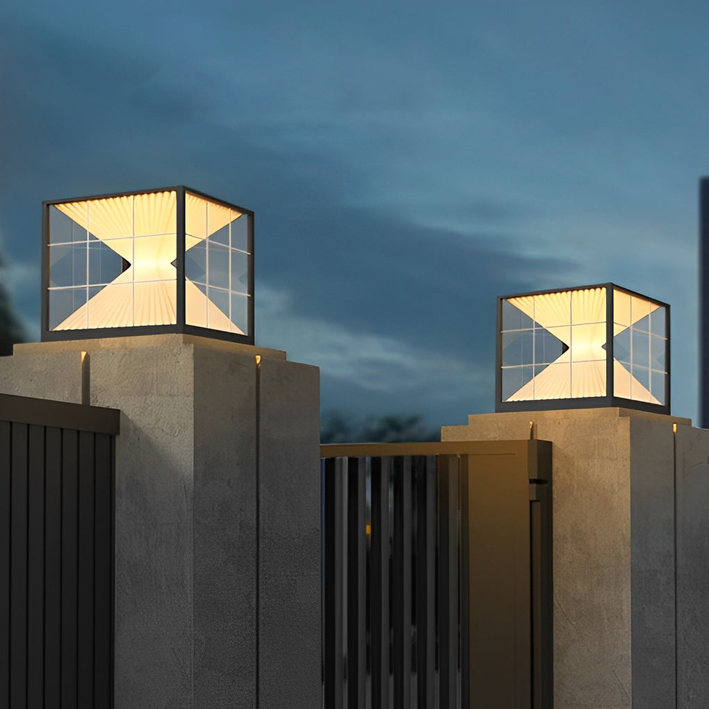 Square Hourglass Shape LED Solar Fence Post Lights Waterproof Outdoor