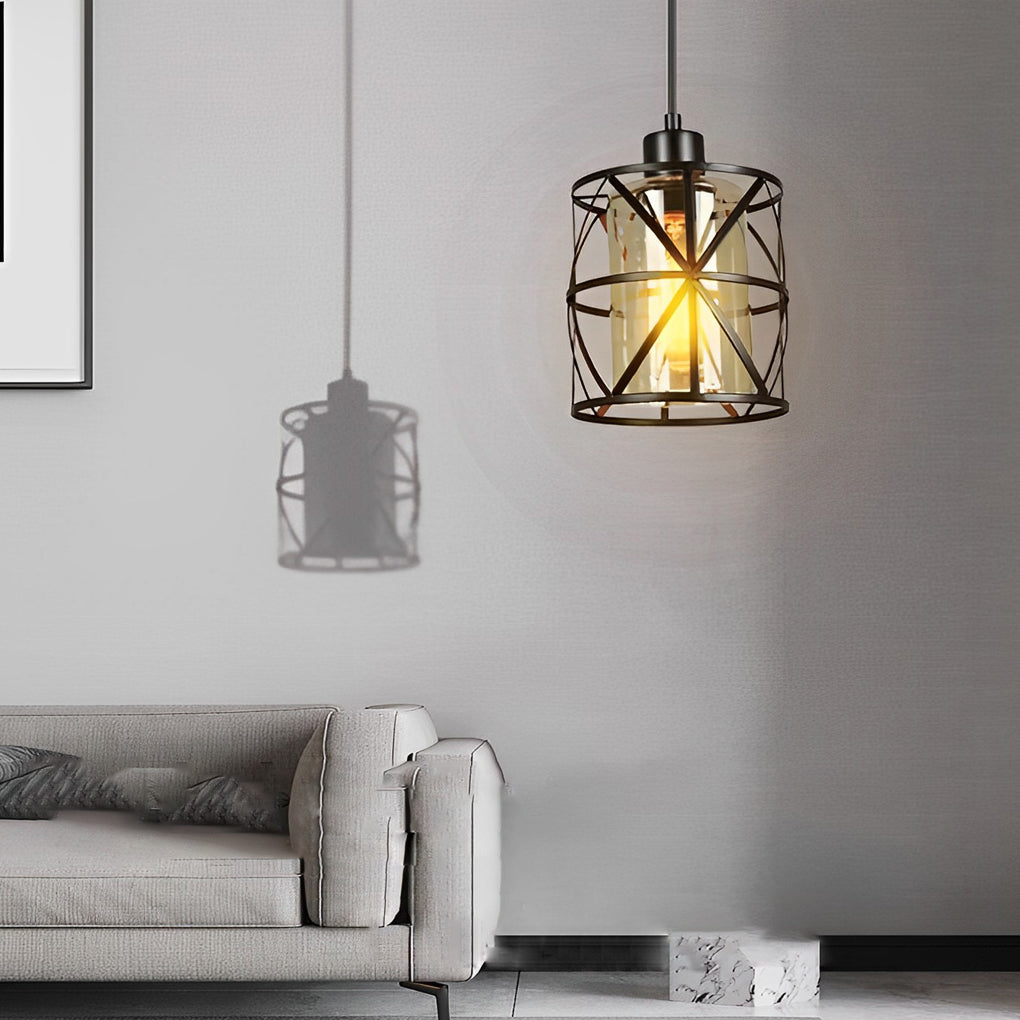 Creative Round Iron Glass Black Retro Industrial Style Pendant Light