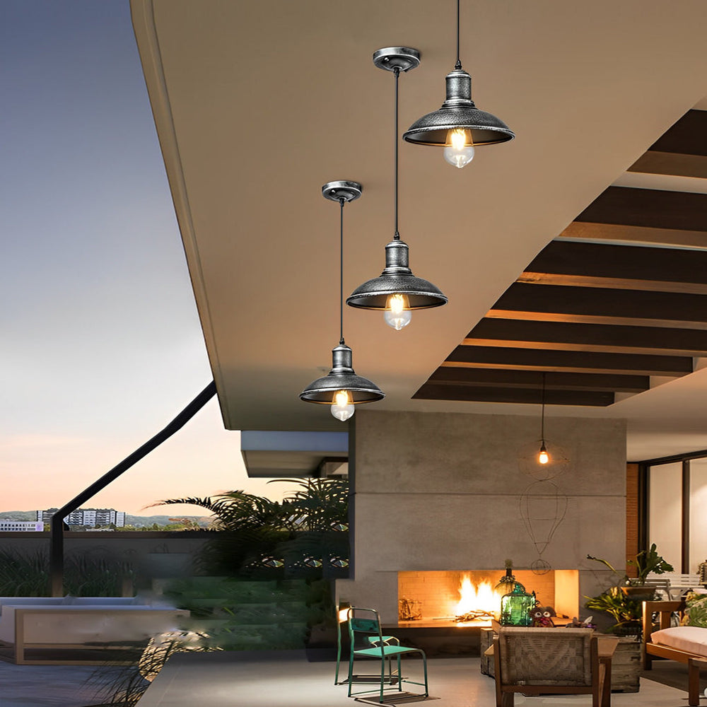 Round Iron Waterproof LED Outdoor Pendant Light Retro Industrial Style