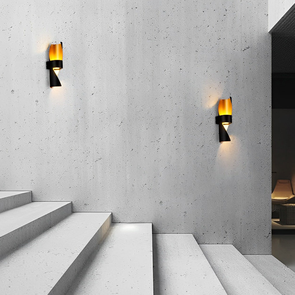 Spiral Exterior Up and Down Wall Mounted Light with Gold Interior