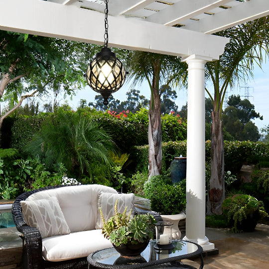 1-Light Tea Glass Globe Outdoor Pendant Light
