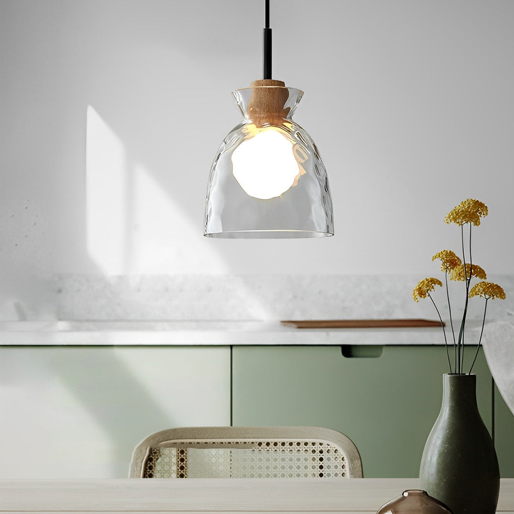 Round Creative Glass Wood Japanese Style Pendant Light Small Chandelier
