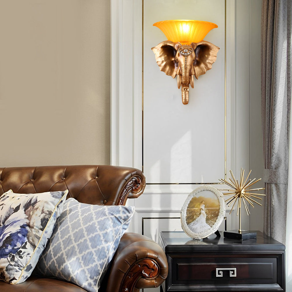Cartoon Resin Elephant Shape European-Style Wall Lamp