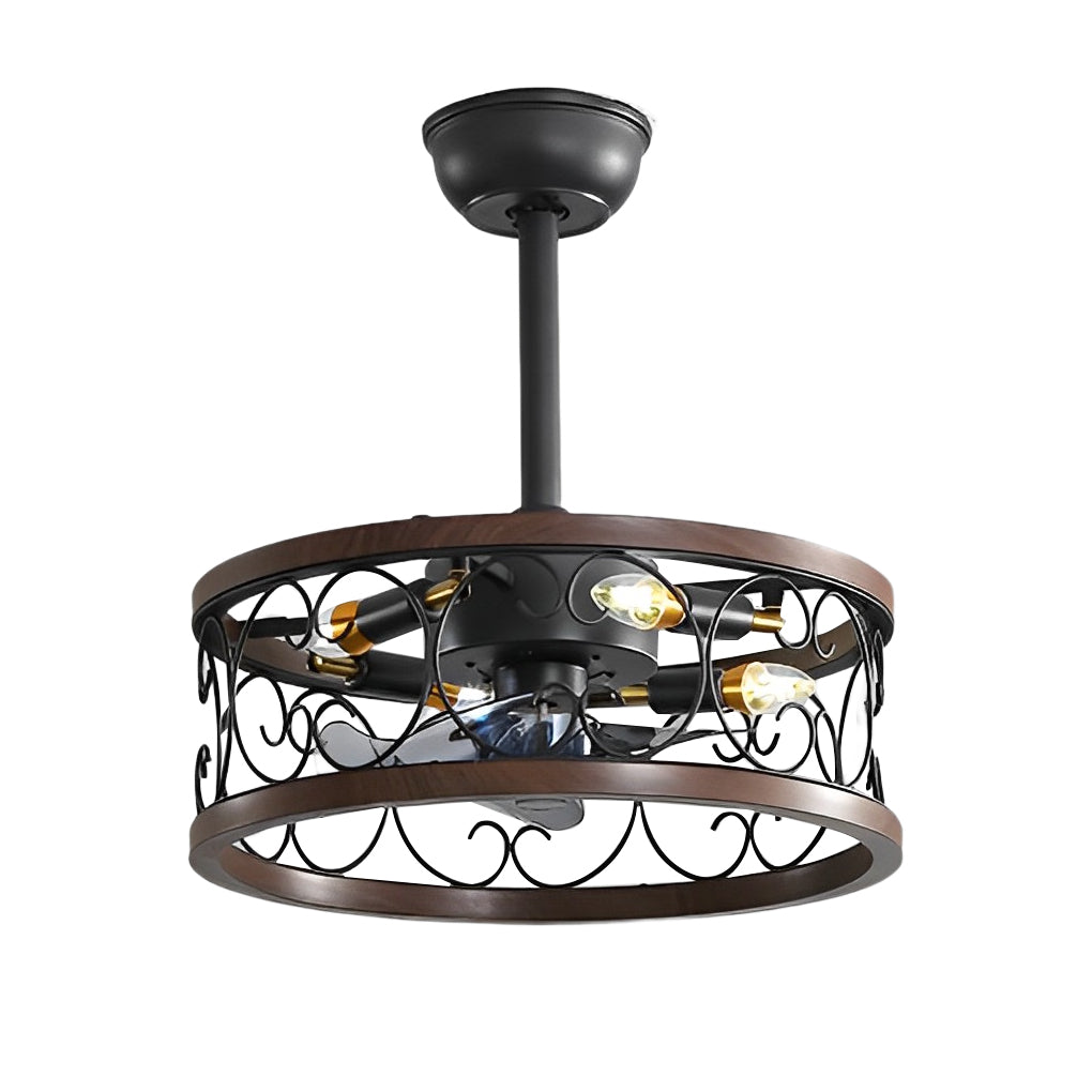 Retro Rustic Bladeless Ceiling Fan Light with Remote