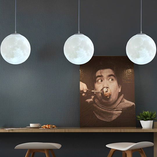 Round Moon Lunar 3D Creativity White Pendant Lamp
