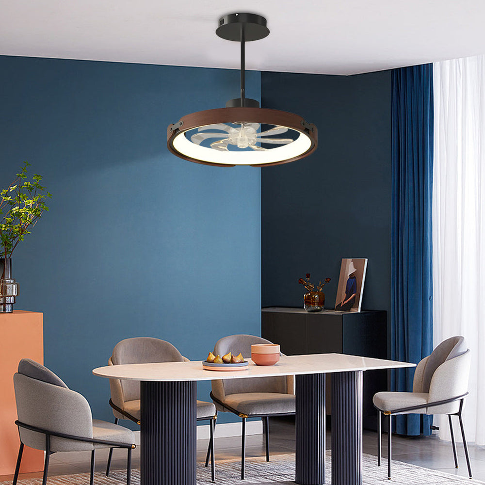 Round Wood LED 3-Step Dimming Bladeless Ceiling Fan with App Control