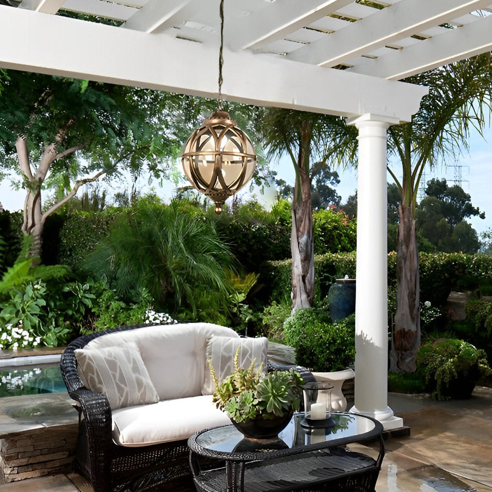 European Retro Pendant Aluminum Glass Outdoor Ceiling Light