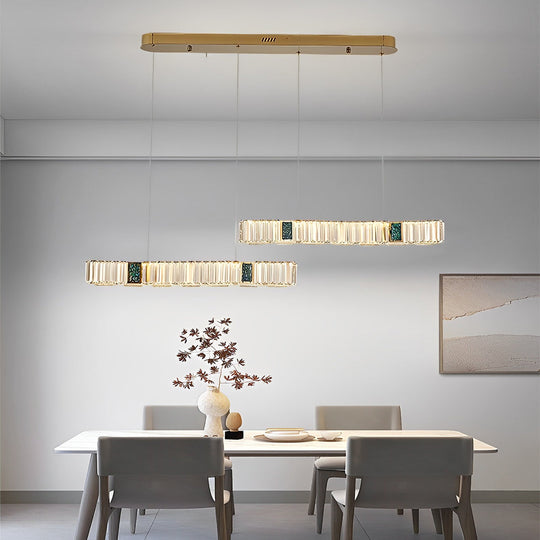 2 Strips Three Step Dimming LED Modern Crystal Dining Room Chandelier