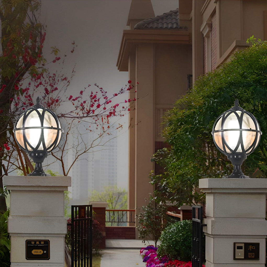 Round Glass E27 Waterproof European Style Outdoor Post Cap Lights
