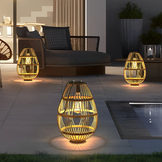 Portable Rattan Wood LED Waterproof Solar Garden Lawn Lamp