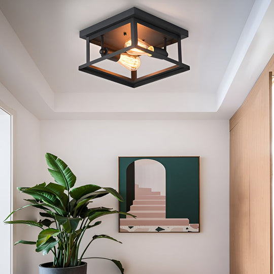 Square Iron Retro Industrial Ceiling Light Flush Mount Lighting