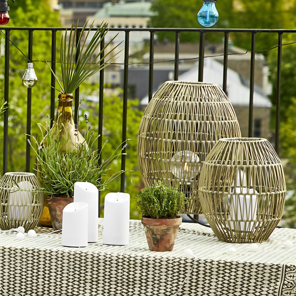 Elegant Handmade Rattan Oval Cage Outdoor Floor Lamp – Rustic Waterproof Lighting