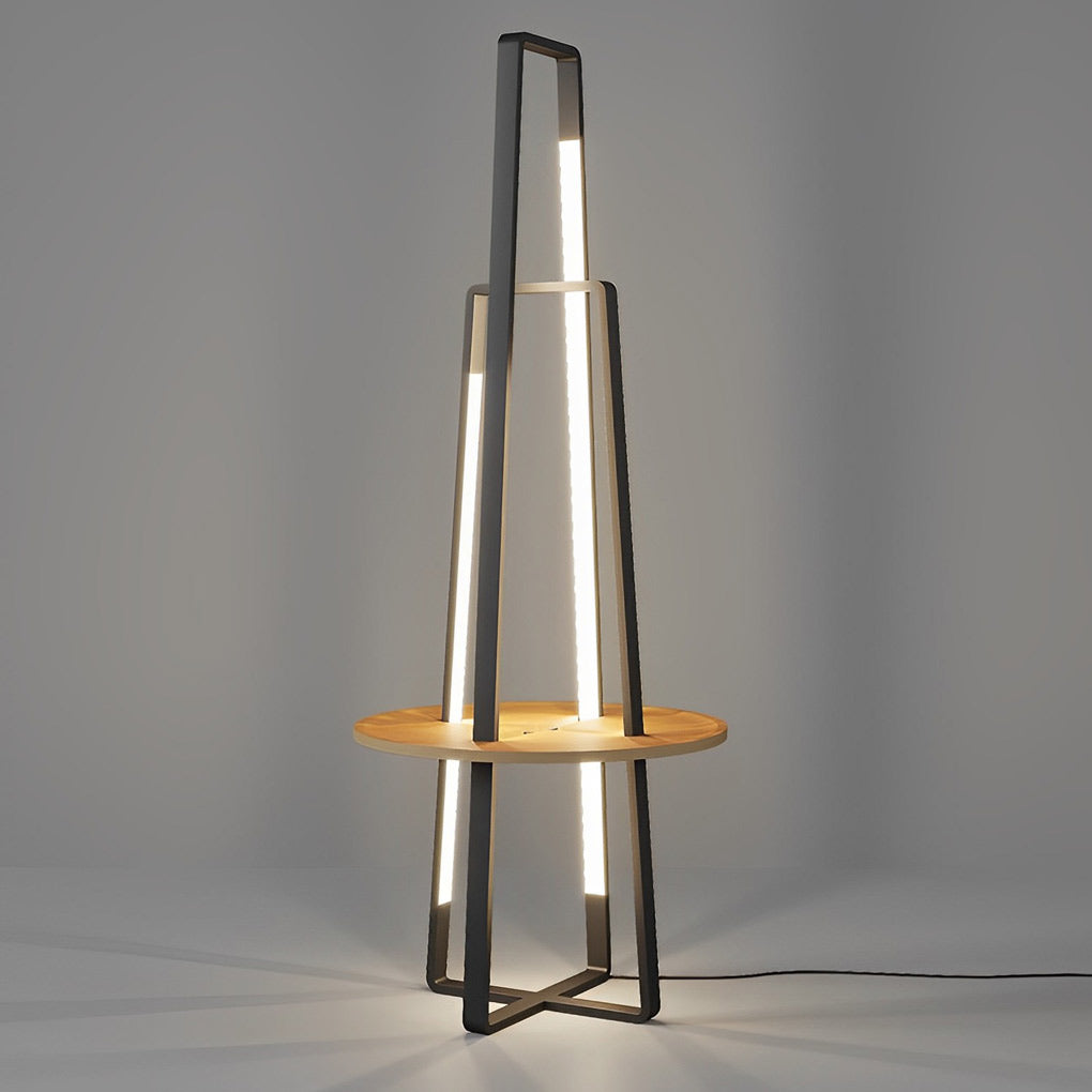 Modern 63'' LED Metal Floor Lamp with Wooden Tray and Remote Control