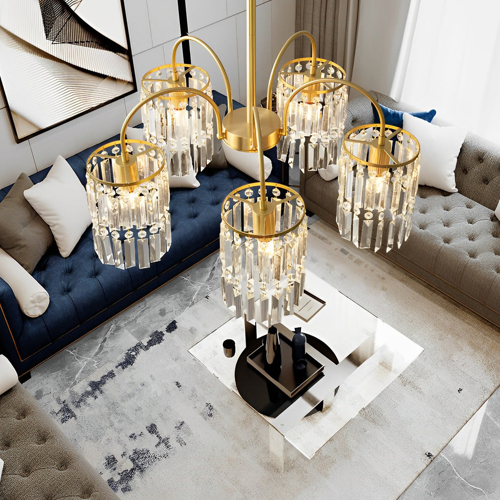 Crystal Shade Copper Curved Arms Luxury Post Modern Chandelier