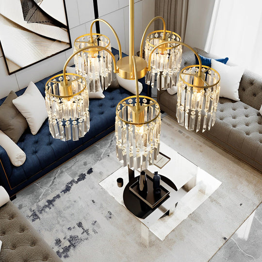 Crystal Shade Copper Curved Arms Luxury Post Modern Chandelier
