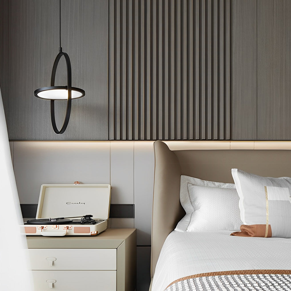 Adjustable Round Three-Step Dimming Black Modern LED Pendant Lights