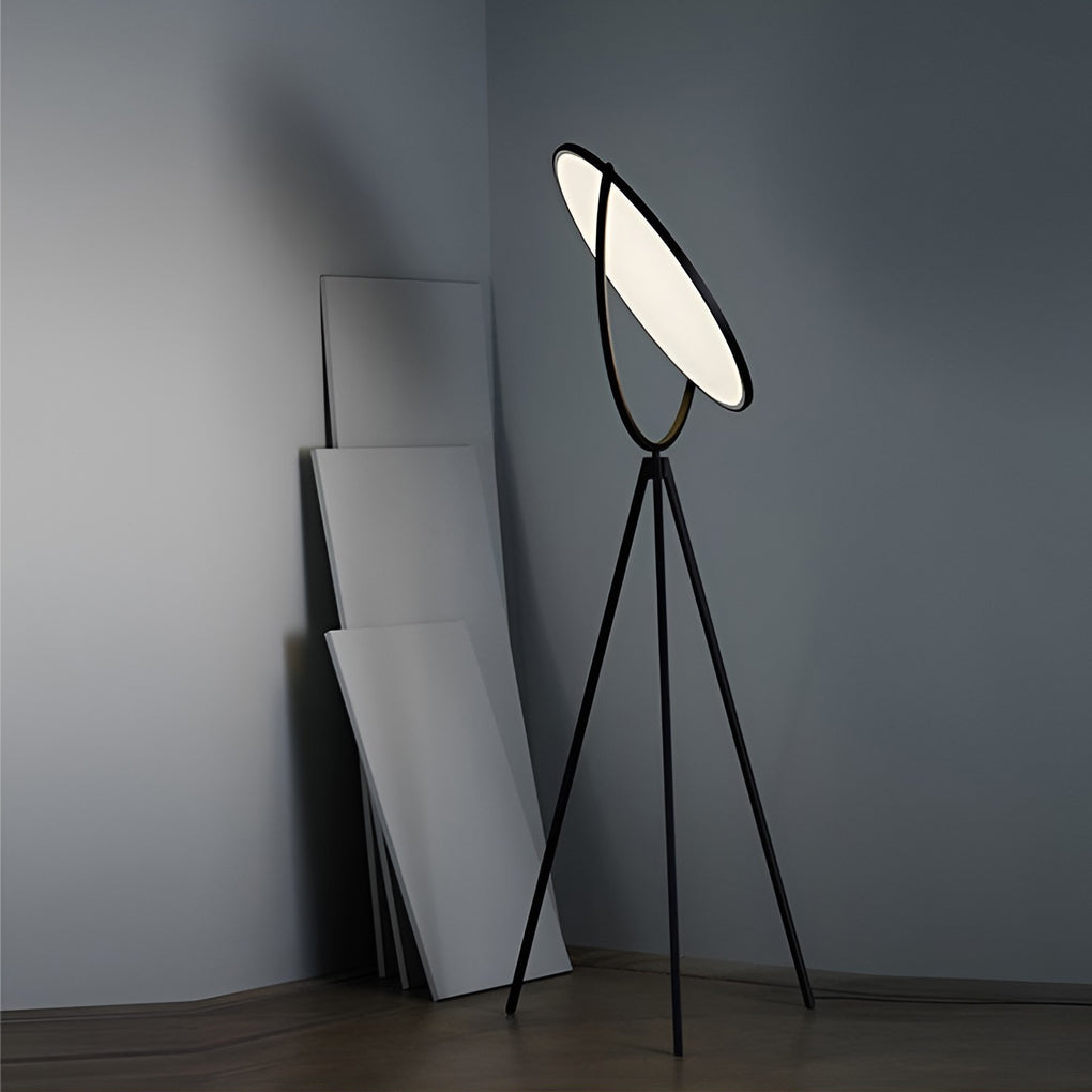 Black Metal Rotating LED Tripod Floor Lamp with Acrylic Shade