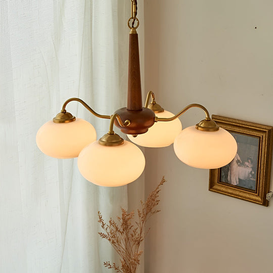 4-Light / 6-Light Glass & Wood E27 LED Nordic Chandelier Hanging Ceiling Light