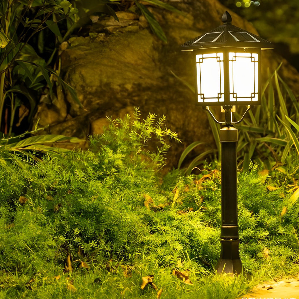 Ancient House Style Solar LED Post Light with 3-Step Dimming