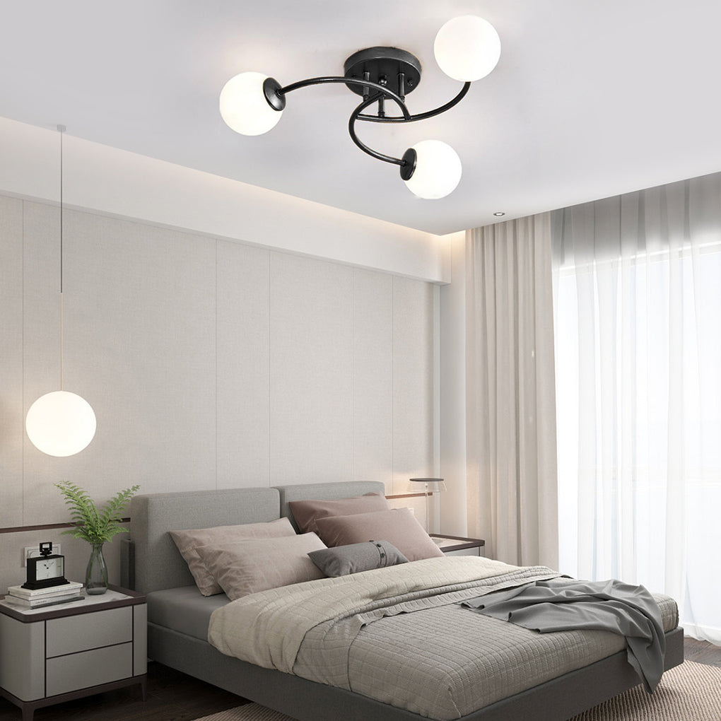 5-Light Glass Globe Swirled Metal LED Modern Flush Mount Ceiling Light