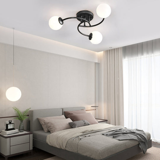 5-Light Glass Globe Swirled Metal LED Modern Flush Mount Ceiling Light
