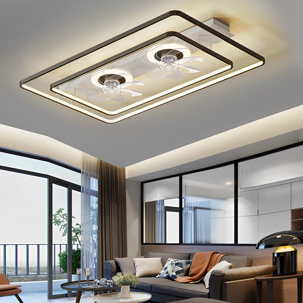 Rectangular LED Dual-Fan Nordic Bladeless Ceiling Fan