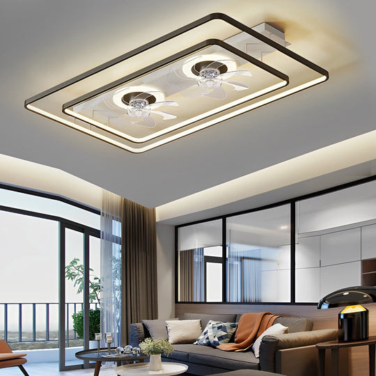 Rectangular LED Dual-Fan Nordic Bladeless Ceiling Fan