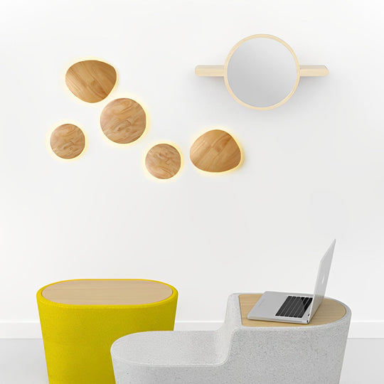 Round Oval Creative LED Wood Nordic Bedside Wall Lamp