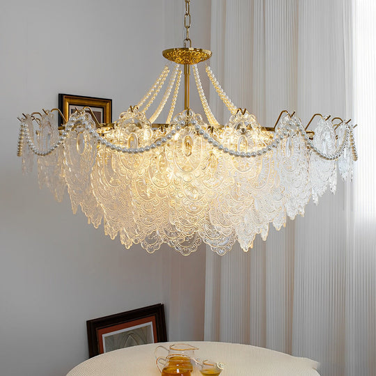 Glass LED 3-Step Dimming Luxury Pearls Decor French Style Chandelier