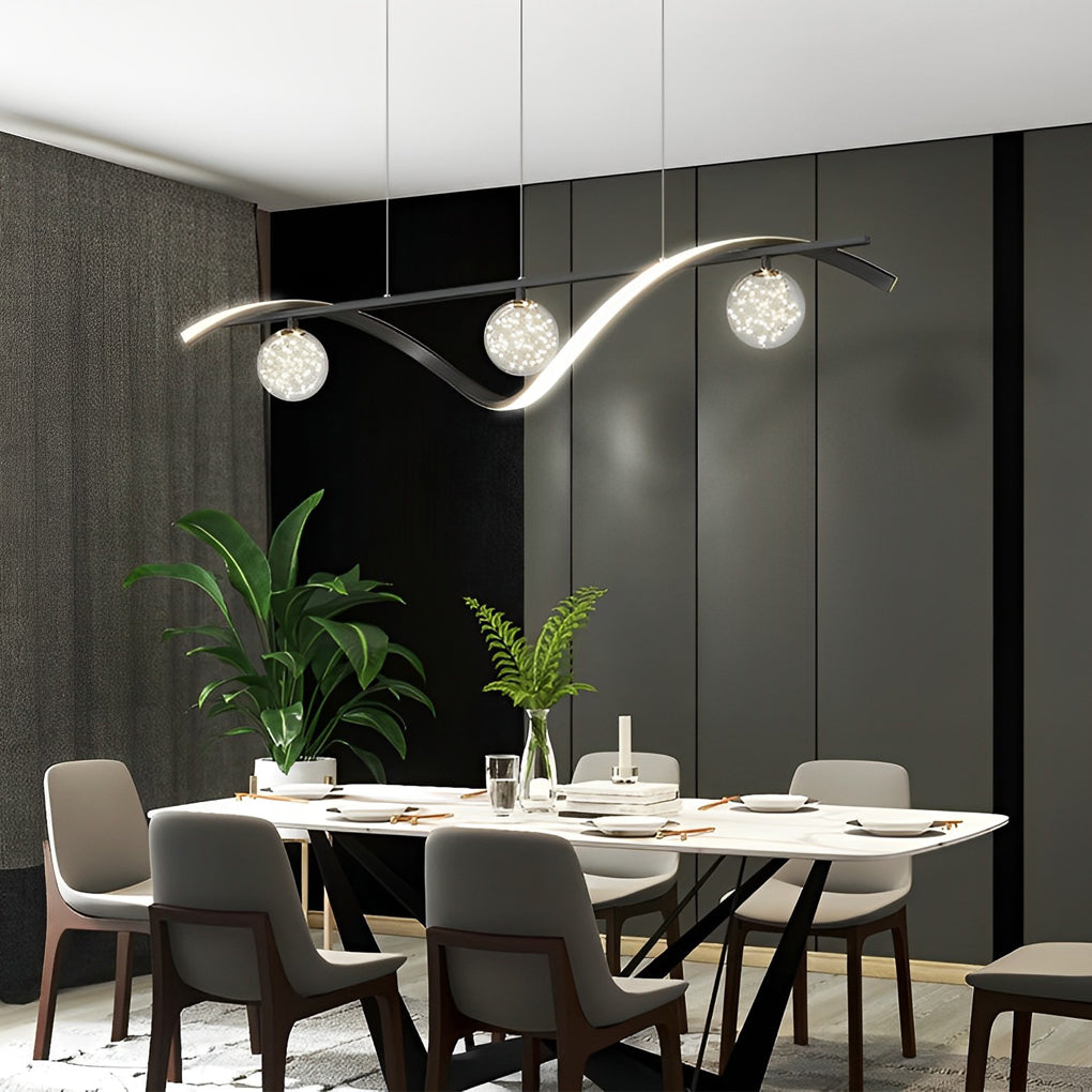 Long Waves Glass Ball Three Step Dimming Nordic Dining Chandelier