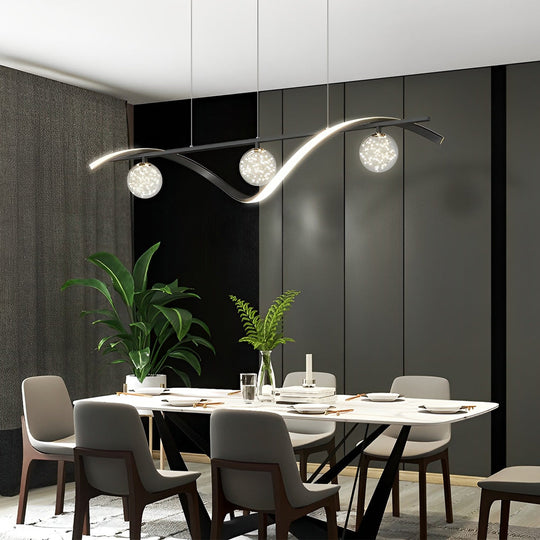 Long Waves Glass Ball Three Step Dimming Nordic Dining Chandelier