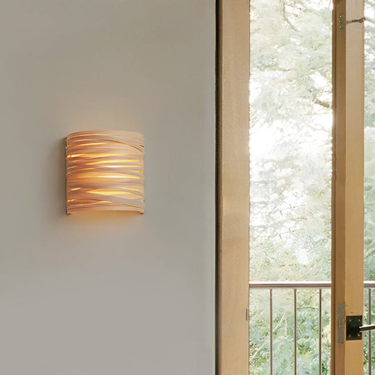 Semi-Cylindrical Handmade Wood Decorative Wall Lamp