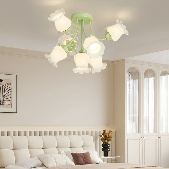 White Flower Chandelier with 3-Step Dimming, 7 Lights