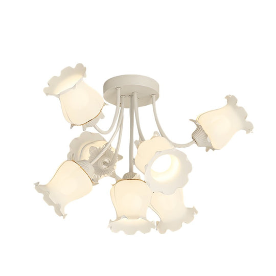 White Flower Chandelier with 3-Step Dimming, 7 Lights