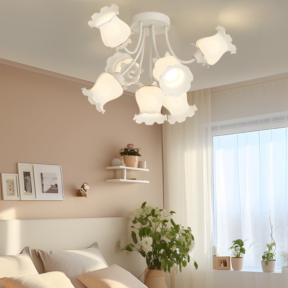 White Flower Chandelier with 3-Step Dimming, 7 Lights
