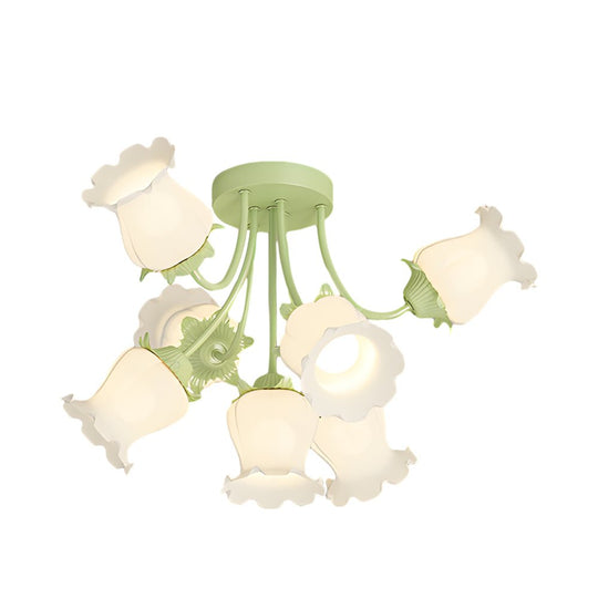 White Flower Chandelier with 3-Step Dimming, 7 Lights