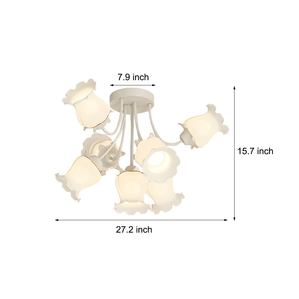 White Flower Chandelier with 3-Step Dimming, 7 Lights