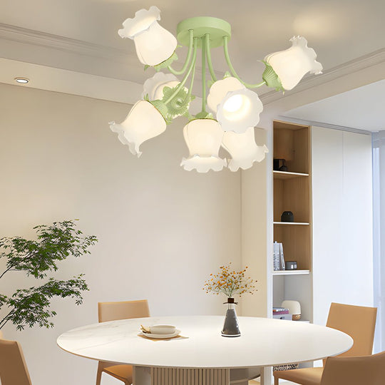 White Flower Chandelier with 3-Step Dimming, 7 Lights
